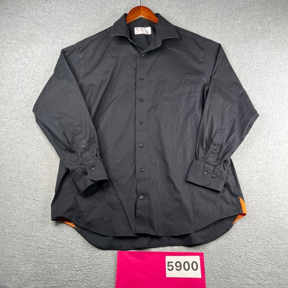 Lorenzo Uomo The Perfect Black Shirt Button Up Long Sleeve Mens 17.5